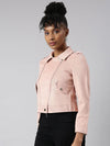 Women Solid Peach Biker Jacket-2058-Peach