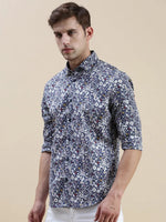 Men Navy Floral Casual Shirt-STANLEY-9758-Navyblue