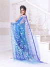 Sky Blue Muslin Saree With Jamdani Designs-MA64MS401190013