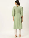 Women's Green Embroidered A-Line Kurtas-ON-534-Green