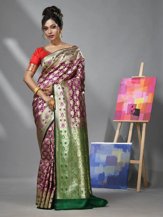 Purple Silk Banarasi Saree With Zari Woven Designs-MA52BSL441050042