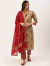 Women's Beige Printed Kurta Sets-FS-2199-Beige