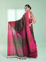 Brown Cotton Saree With Zari Border-MA59CT06530052