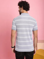 Venitian Men Henley Neck Striped Cotton Light Grey T-Shirt