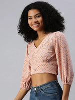 Women's Peach Geometric Top-AE-10300-Peachblue