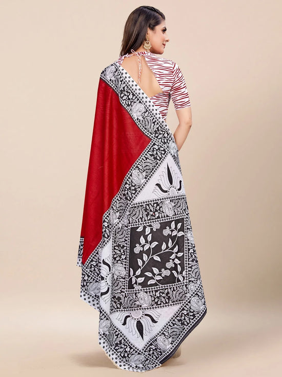 Saree Mall Women's Cotton Red Printed Designer Saree With Blouse Piece-MINAXI2003