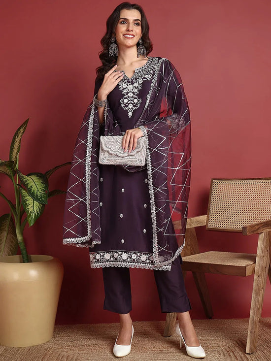 Ahika Polyester Solid Purple Indian Ethnic-PKSKD2419_S