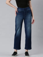 Women Blue Solid Straight Fit Denim Jeans-IM-10359-1-Blue