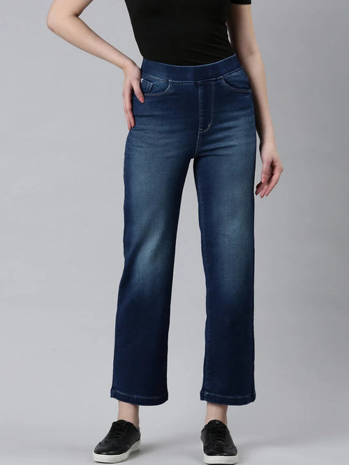 Women Blue Solid Straight Fit Denim Jeans-IM-10359-1-Blue