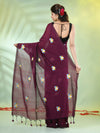 All Over Thread Embroidery Purple Cotton Handspun Saree-MA62CH33660046