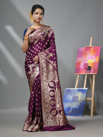 Purple Katan Silk Banarasi Saree With Ethnic Motifs And Zari Woven Designs-MA52KA441380075