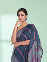 Dark Grey Patli Pallu Cotton Saree With Stripes Design-MA59CT06540017