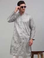 Men's Grey Embroidered Kurta with Pyjama.-JOKP-P-698Grey