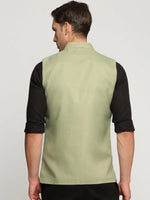 Men Olive Mandarin Collar Solid Nehru Jacket-AK-12527-4-Olive