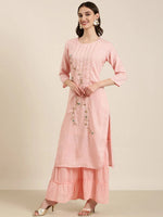 Women Pink Solid Kurta Set-FS-2663-Pink