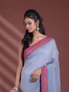 Grey Pure Cotton Soft Saree With Contrast Border-MA59CT06530070