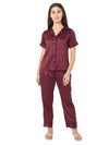 Smarty Pants Women's Silk Satin Wine Color Night Suit-SMNSP-926-S