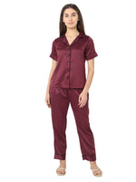 Smarty Pants Women's Silk Satin Wine Color Night Suit-SMNSP-926-S