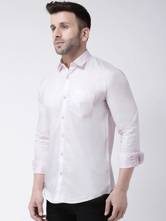 Hangup Men Slim Solid Shirts-CollarPinkShirt