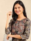 Women's Grey Embellished Straight Kurta-AT-A-757-Grey