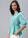 Women's Blue Solid Top-SH-6195-Turquoiseblue