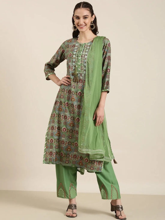 Women Green Floral Kurta Set-UB-2754-Green