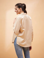 Women Beige Solid Satin Regular Shirt