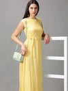 Women's Yellow Solid Fit and Flare Dress-AE-15689-Yellow