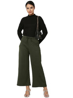 Smarty Pants Women's Cotton Lycra Olive Color Flared Trouser