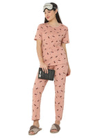 Smarty Pants Women's Cotton Lycra Rose Pink Color Dog Print Night Suit