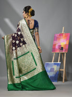 Wine Silk Banarasi Saree With Damask Motifs And Woven Degins-MA52BSL441050094