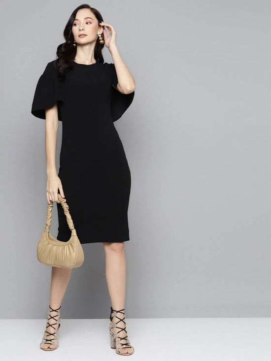 Black Frill Cape Bodycon Dress