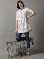 Women's White Printed Longline Shirt-AE-444111-Offwhite