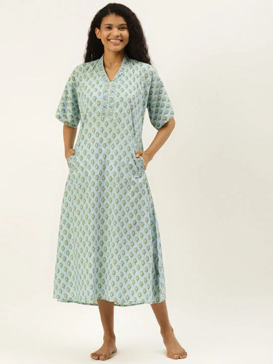 Kaftan Dress in Powder Blue Print