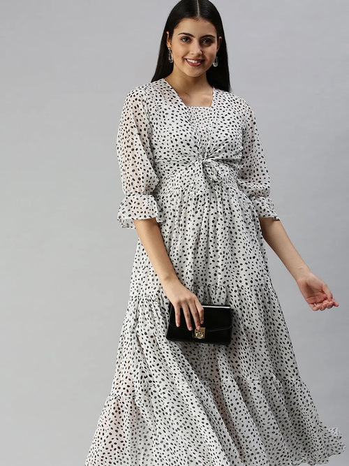 Women White Printed Dress-AE-9908-Whiteblack