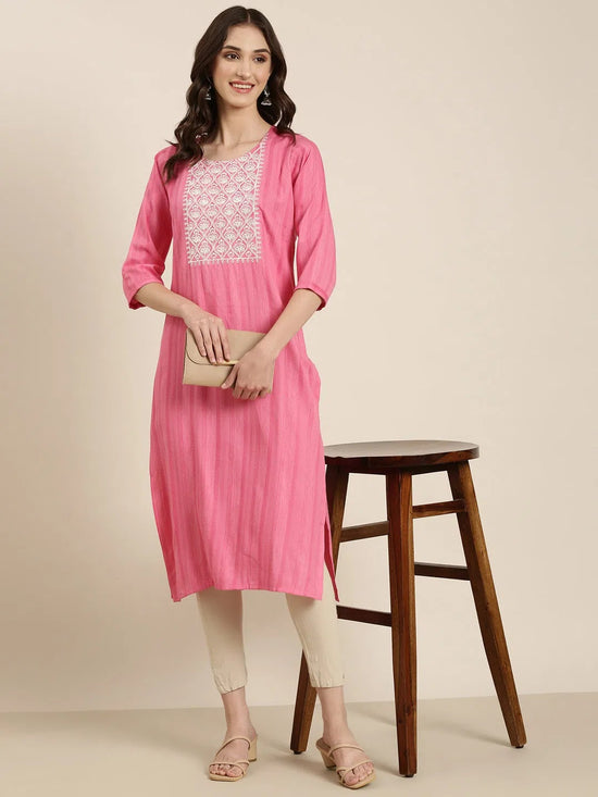 Women Pink Solid Straight Kurta-SKC-1239-Pink