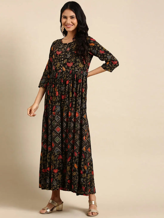 Women's Black Printed Anarkali Kurta-GW-2963-Black