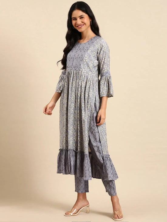 Women's Blue Printed Kurta Set-SKC-918-Blue