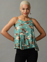 Women's Green Printed Wrap Top-AE-10468-Green