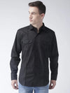 Hangup Men Slim Solid Shirts-BlackDoublePktShirt