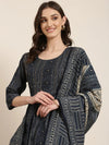 Women Navy Blue Printed Kurta Set-SKC-1023-Navyblue