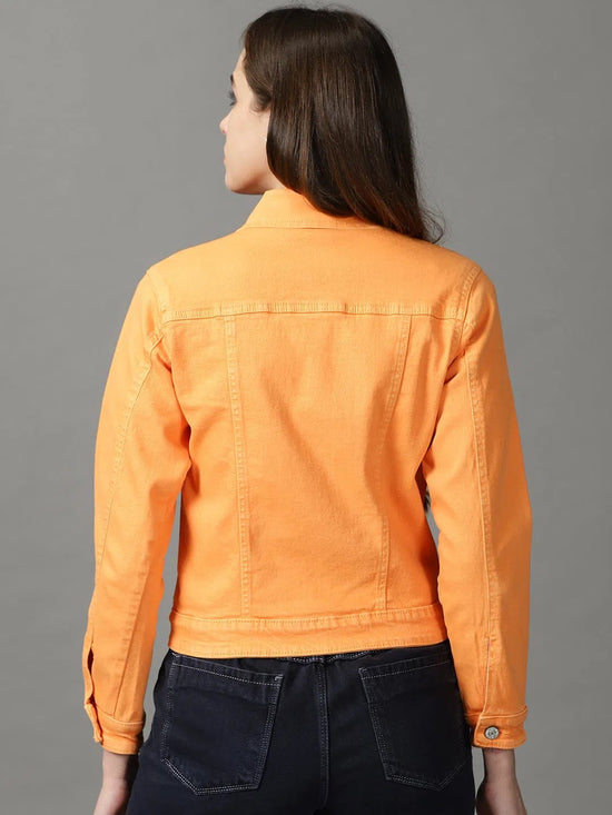 Women's Orange Solid Open Front Jacket-GZ-5577-Orange