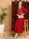 Ahika Women Maroon Viscose Rayon Embroidered A-Line Kurta Pant Set