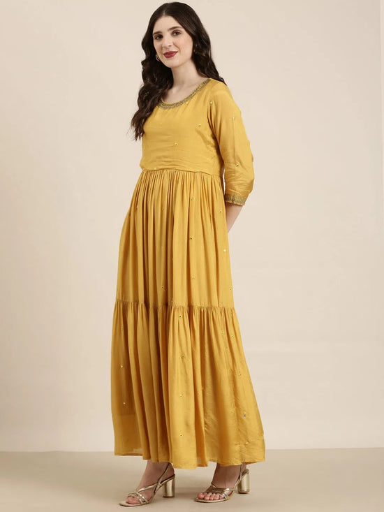 Women Mustard Solid Anarkali Kurta-DW-9568-Mustard