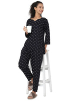 Smarty Pants Women's Cotton Navy Blue Polka Dot Print Night Suit