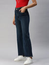 Women's Navy Blue Solid Wide Leg Denim Jeans-TRP-7013-Navyblue