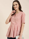 Women Pink Striped A-Line Kurti-NJ-3058255-Pink