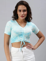 Women's Blue Tie Dye Crop Top-SH-108-Blue