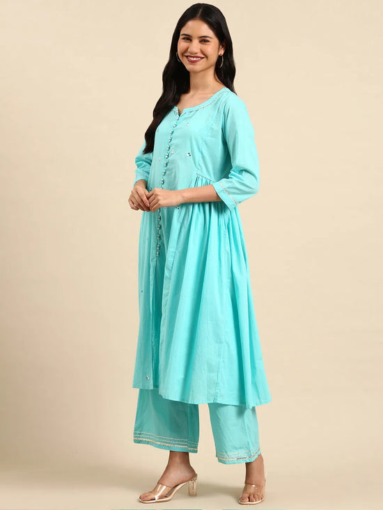 Women's Turquoise Blue Solid Kurta Set-FS-2-Turquoiseblue