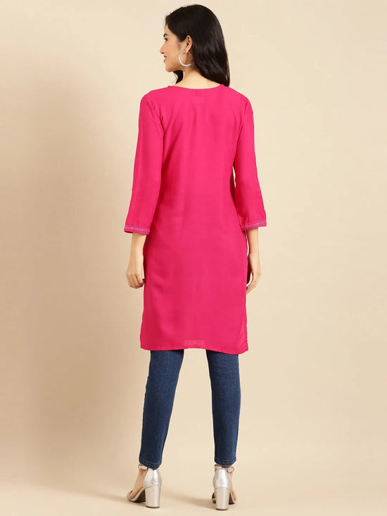 Women's Pink Solid Straight Kurti-BGE-513-Pink